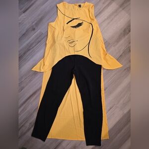 SHEIN Artistic Yellow and Black Asymmetrical Tank Paired With Blk Jeggings